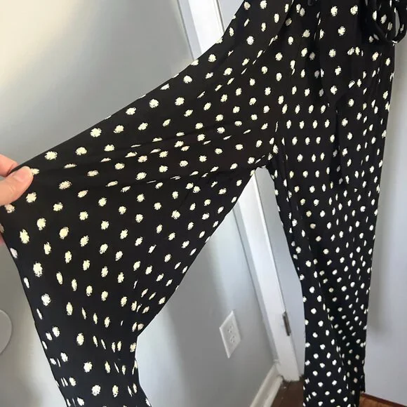 Mango Polka Dot Wide Leg Jumpsuit Belted Button Front Retro Chic Womens XS - Picture 4 of 9